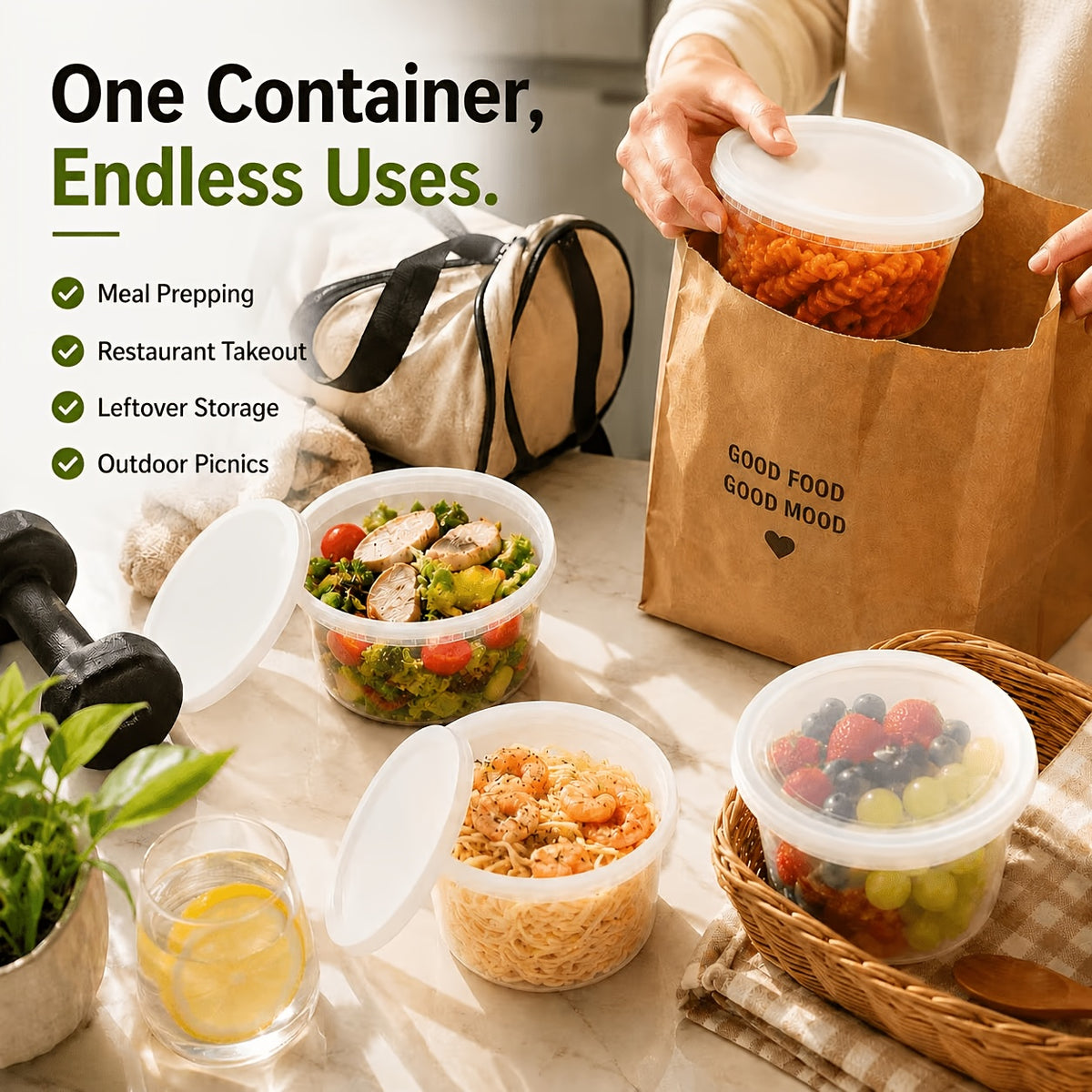 48pcs(24 Containers & 24 Lids) 16oz BPA-Free Durable Leakproof Deli Containers with Lids Set - Microwave & Dishwasher & Freezer Safe Stackable Sealed Fresh Container, Ideal Choice for Takeout Meal Preparation, Ready-to-Eat Packaging Kit