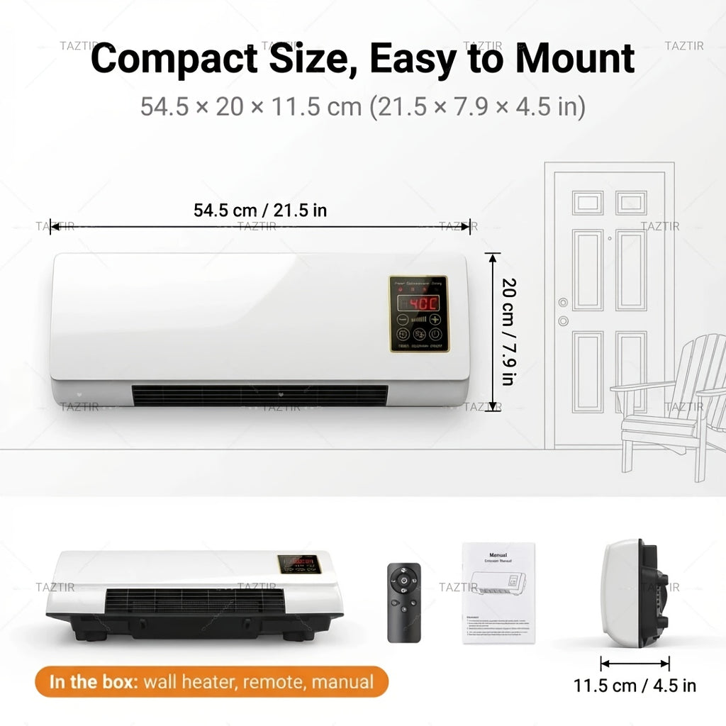 [Wall-Mounted Heater Fan] 1200W Wall-Mounted Heater And Fan Combo, Dual Mode for Winter And Summer, Adjustable Temperature, PTC Fast Heating, Quiet And Space-Saving with Remote And Timer for Patio, Bathroom, Bedroom, Office