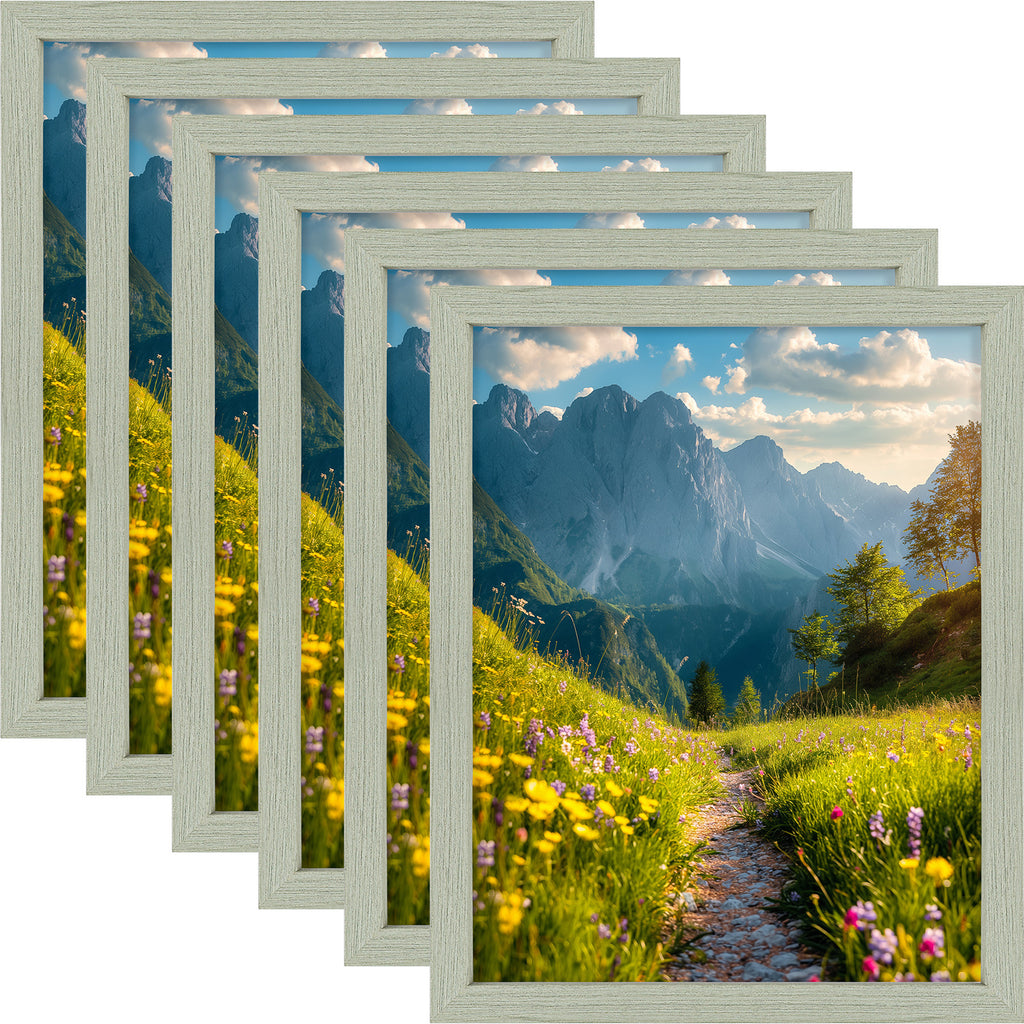 6 Packs 6x8/8x10/9x12/11x14/16x20 Picture Frames Set, Engineered Wood Gallery Wall Frame Set with Plexiglass - Wall Mounting or Tabletop Display