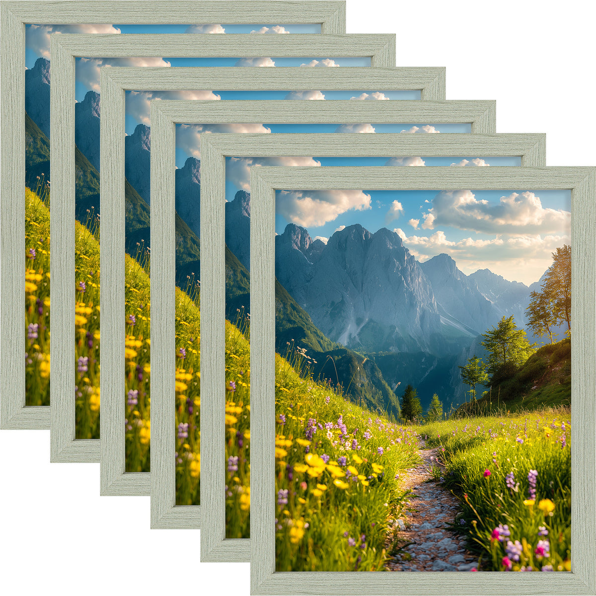 6 Packs 6x8/8x10/9x12/11x14/16x20 Picture Frames Set, Engineered Wood Gallery Wall Frame Set with Plexiglass - Wall Mounting or Tabletop Display