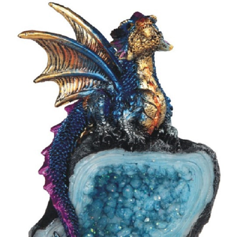 4" H Dragon Guarding Faux Crystal Cave Figurine Statue Home/Room Decor and Perfect Gift Ideas for House Warming, Holidays and Birthdays Great Collectible Addition