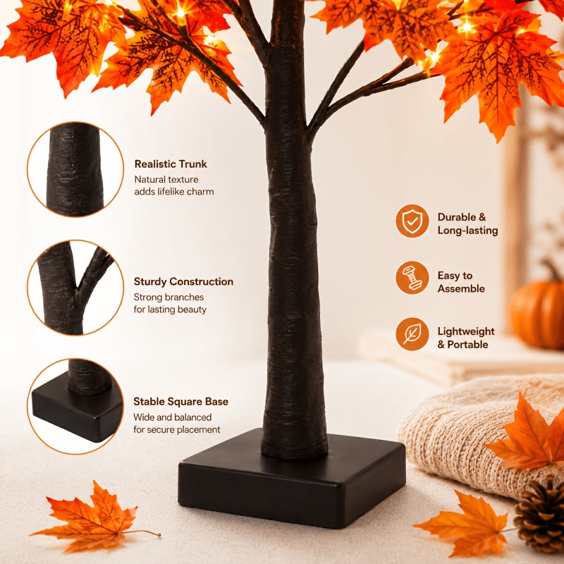 2pcs Thanksgiving & Autumn Table Lamps, 21.26 Inch Tree Lights Decorated with Fall Maple Leaves, Artificial Decor Trees with 24 Battery-Powered LEDs, Ideal for Indoor Spaces, Home Rooms, Balconies, Holiday Events And Halloween Parties