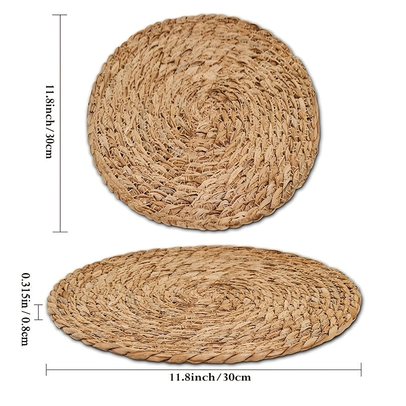 12pcs Natural Rattan Table Mats - Heat-Resistant Non-Slip Round Placemats, 11.8 Inches Rustic Bohemian Wicker Heat-Resistant Dish Mats For Kitchen & Dining Table, Holiday Party Decor (Christmas, Thanksgiving, Easter, Valentine's