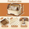 Covered Dish Organizer, Extra Large Cream Kitchen Storage Rack with Cutlery Holder and Drain Plate for Countertop and Cabinet Dish Organization