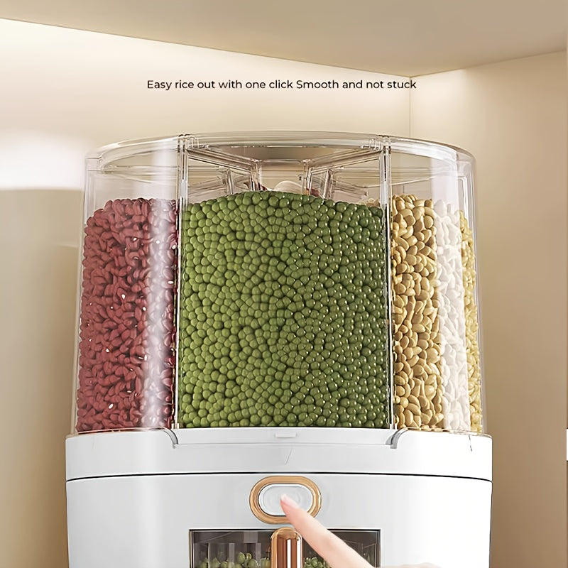 Rotating for rice Bucket | 6-Grid Cereal Dispenser, Large Capacity for rice Bucket | Airtight Dispenser with a Transparent Window, Features Moisture-Proof And Insect-Proof Design, Suitable for Rice, Cereals