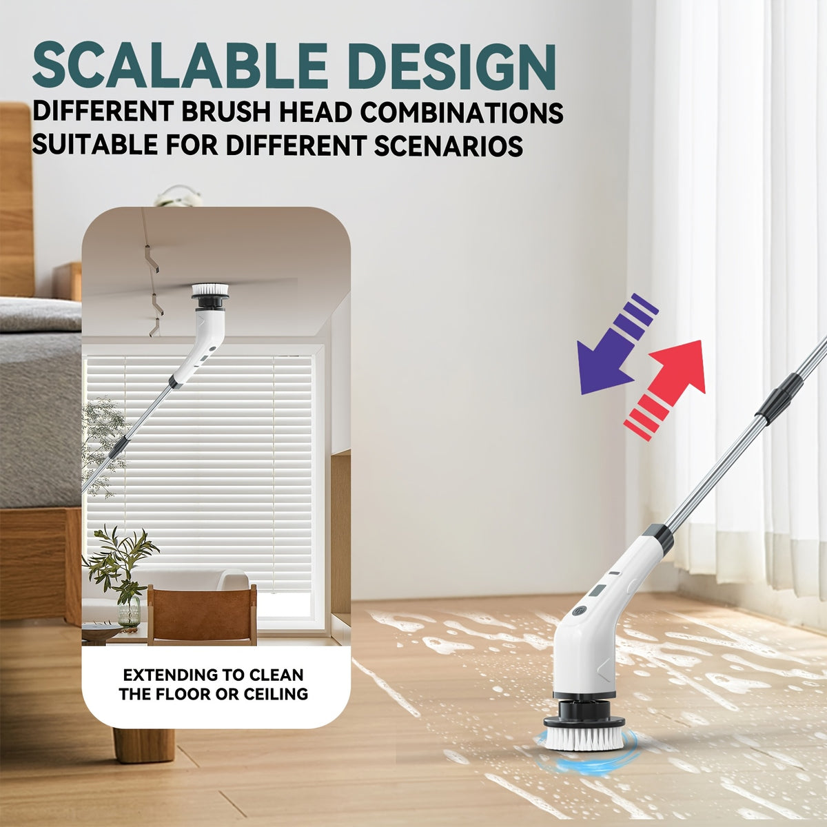 2026 New Multifunctional Electric Cleaning Brush, Telescopic Long Handle 7-in-1 Cleaning Brush, Cleaning Tool, Household Floor And Kitchen Sweeping Brush