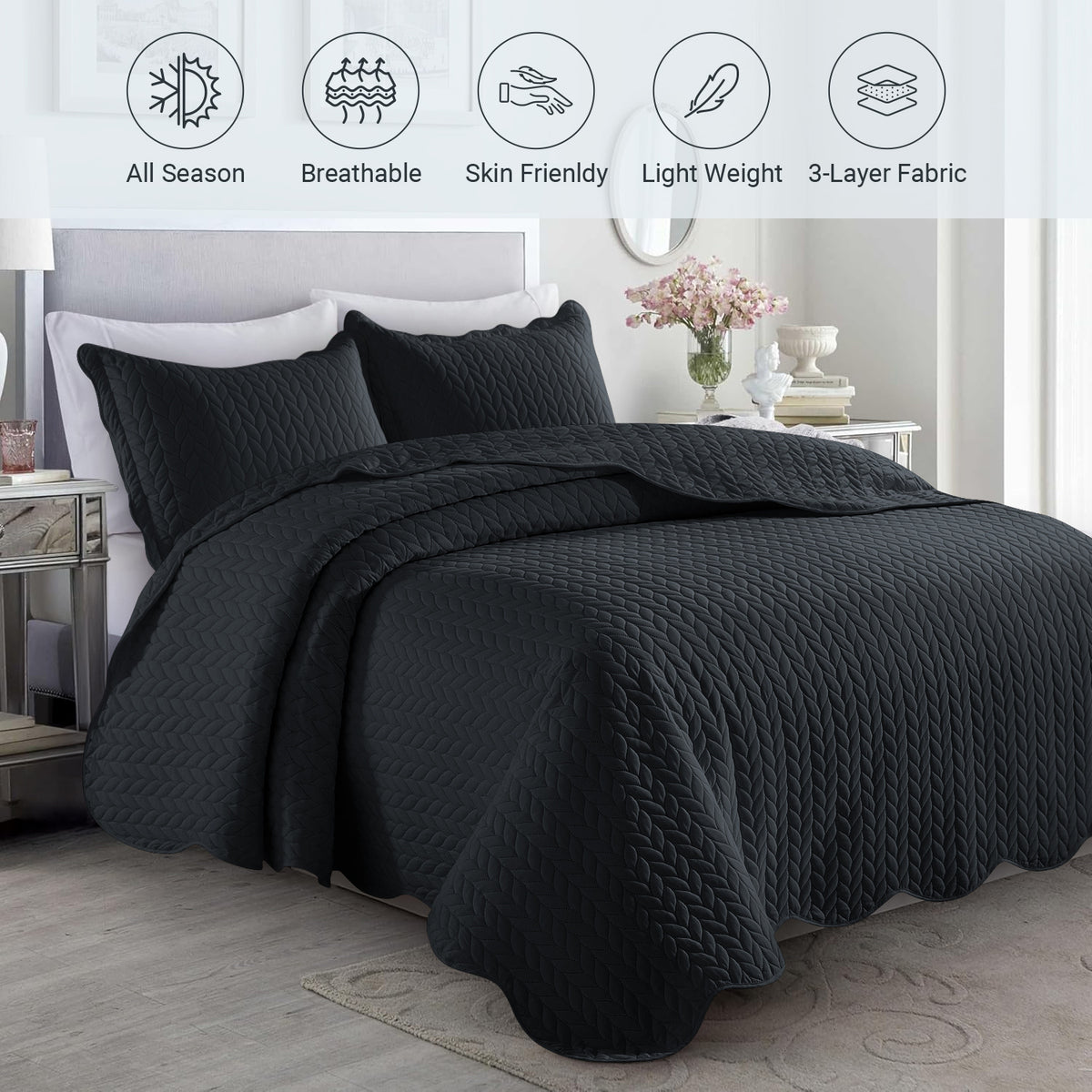 Lightweight Quilted Bedspread – Soft and Breathable Quilt Set, All Season Microfiber Bedding, Modern Style Soft Bedding Set, Twin, Full / Queen, King Sizes, Machine Washable Halloween Christmas