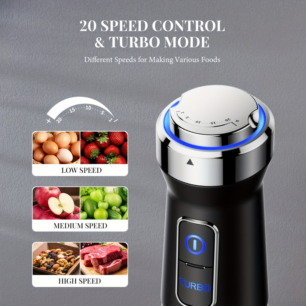7-in-1 Immersion Blender Handheld 1000W 20-Speed & Turbo Mode, Scratch Resistance Hand Blender WIth Dough Hooks, Egg Beaters, Whisk, 27.05oz Beaker, 20.29oz Chopper Titanium Blades, BPA-Free