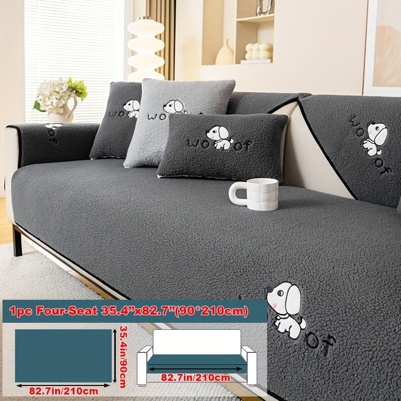 1pc Sherpa Couch Protector, Enhanced Sofa Cover, Suitable for Pets, a Favorite Among Pets, Thick Plush Sofa Shield, Non-Slip Plush Sofa Cover, Furniture Protection Cover, Home Decor for Bedroom, Office, And Living Room