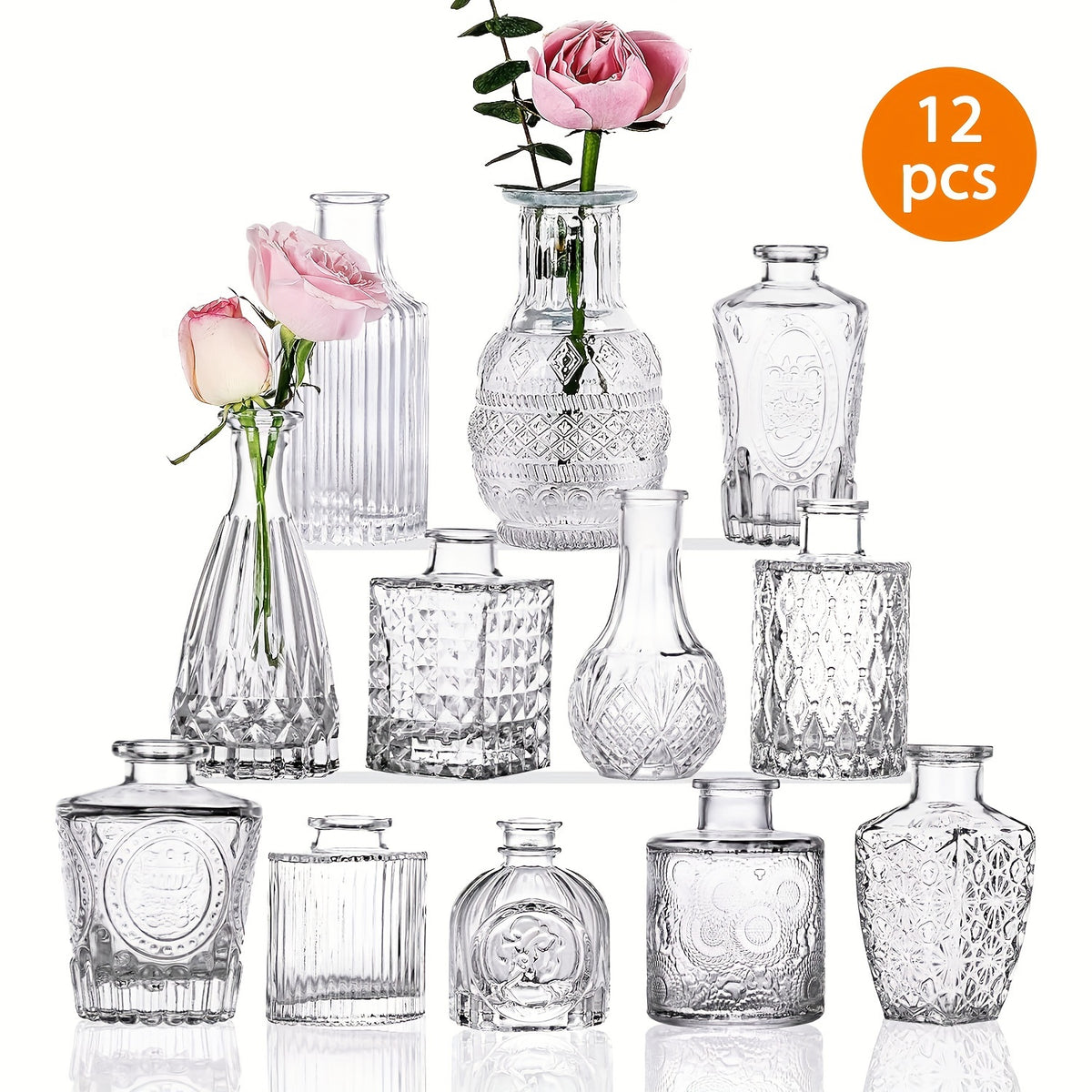 12/24/64pcs Glass Bud Vases In Bulk, Small Vases for Centerpieces, Flower Vases for Rustic Wedding Home Table Decorations Banquet Party Festival Wedding Home Restaurant Table Decor, Aesthetic Room Deco, for Halloween And Christmas