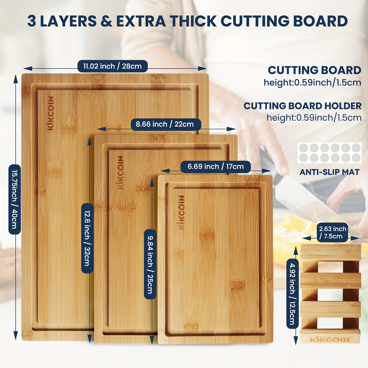 4pcs/1pc Kitchen Bamboo Cutting Board, Chopping Board with Storage Rack And Juice Groove.Essential Kitchen Tools.for Vegetables, Meat, Fruits, Bread Cheese.Great Gift for Family, Friends.Memorial Day, Spring Essentials, Mother's Day Gift
