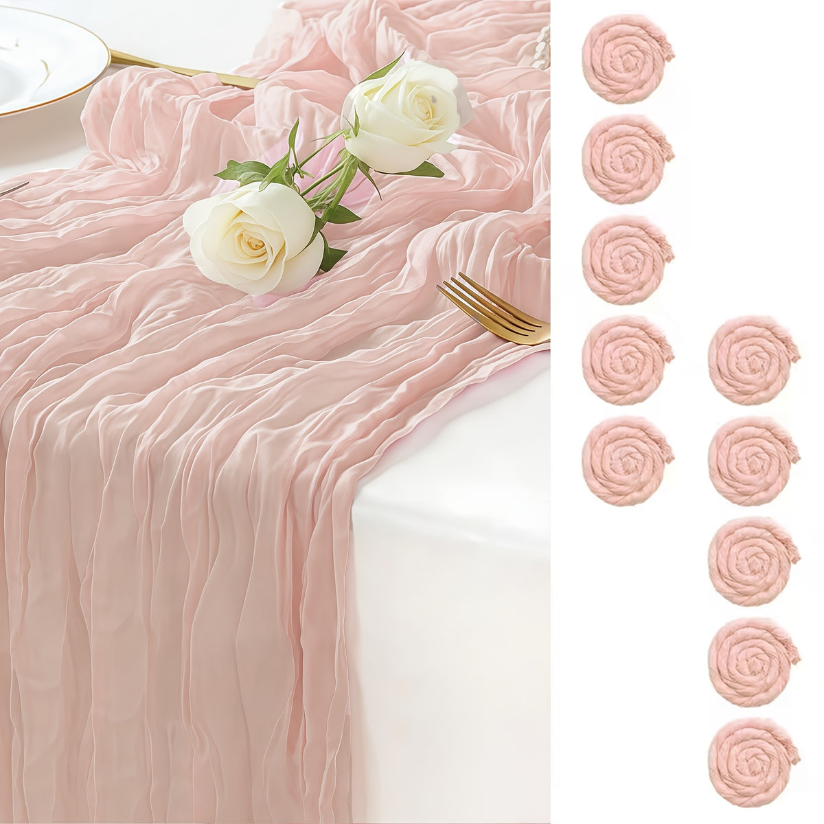 10pcs Pcs Cheesecloth Table Runner Suitable for Wedding Reception, -Edged Sheer Gauze Table Decor with -Edged Edges, Rectangular Runners for Boho Rustic Bridal Shower, Birthday Party, Graduation, Outdoor Events - Multi-Color