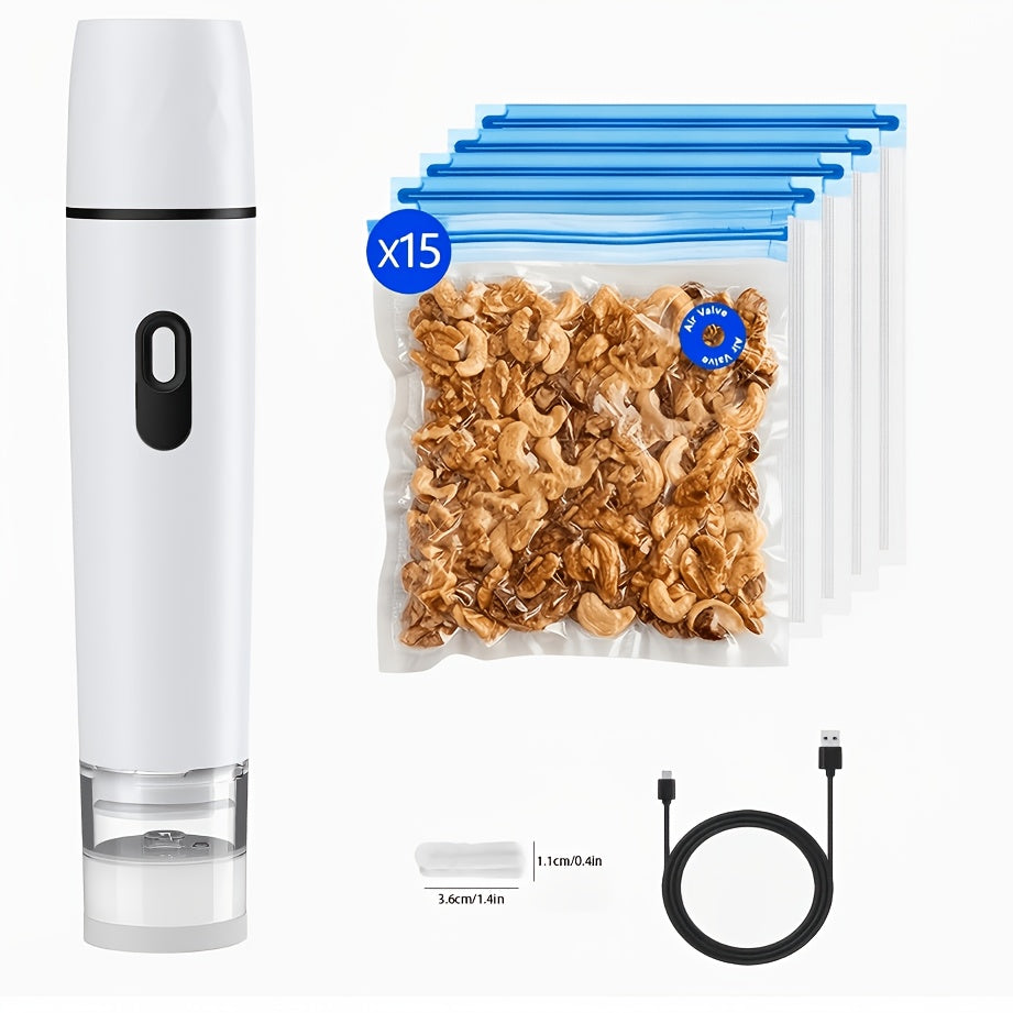 for food Vacuum Sealer (Vacuum Machine + 15 Vacuum Bags) Powerful Handheld Vacuum Machine, Vacuum Sealing Machine For Food Storage, Vacuum Preservation Device, Portable for food Vacuum Machine, Vacuum Sealer