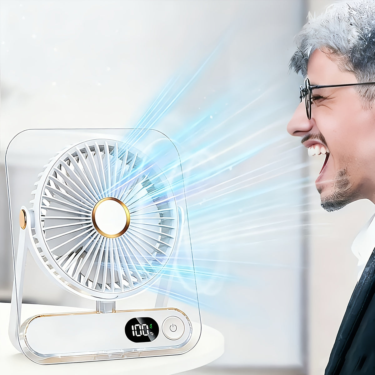 Portable USB Desktop Fan with 3000 Mah Battery - Ultra-Quiet, 5 Speeds, 180° Adjustable And Foldable Design, Digital Power Display, Suitable for Home, Office, And Travel Use, for Travel, For Outdoor Camping Travel