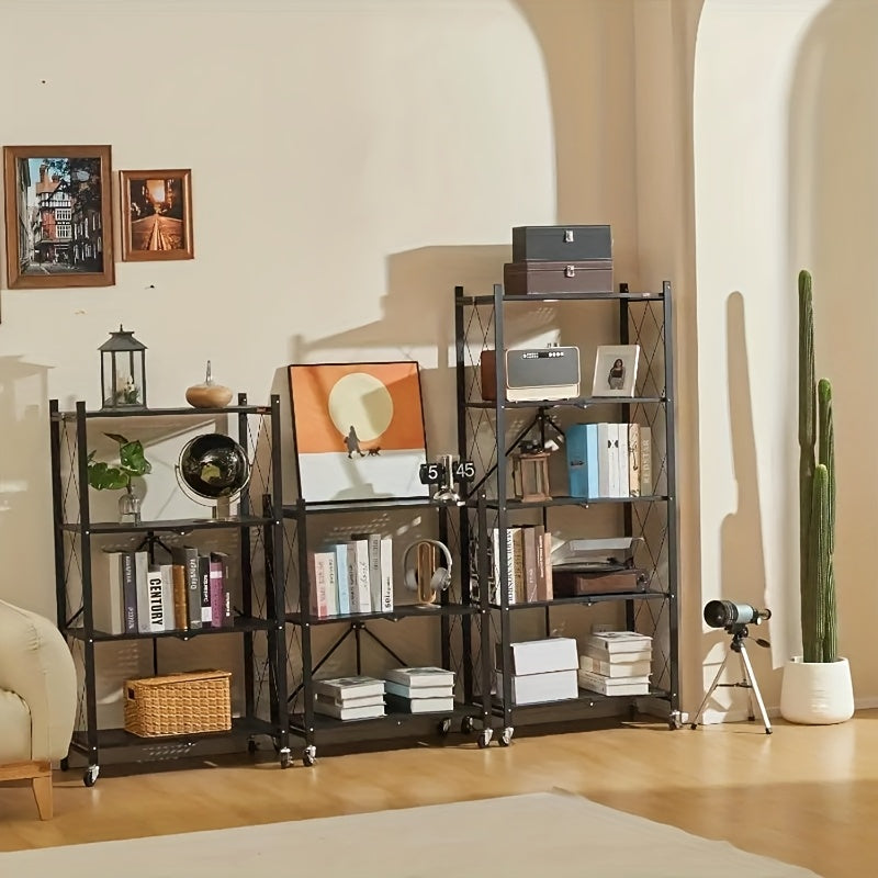 3/4/5-Tier Office Storage Rack, with Wheeled Multi-Layer Storage Shelves, Mobile Floor-Standing Multifunctional Miscellaneous Storage Rack, Foldable File Rack, Storage Supplies, Standing Shelf, Standing Shelf