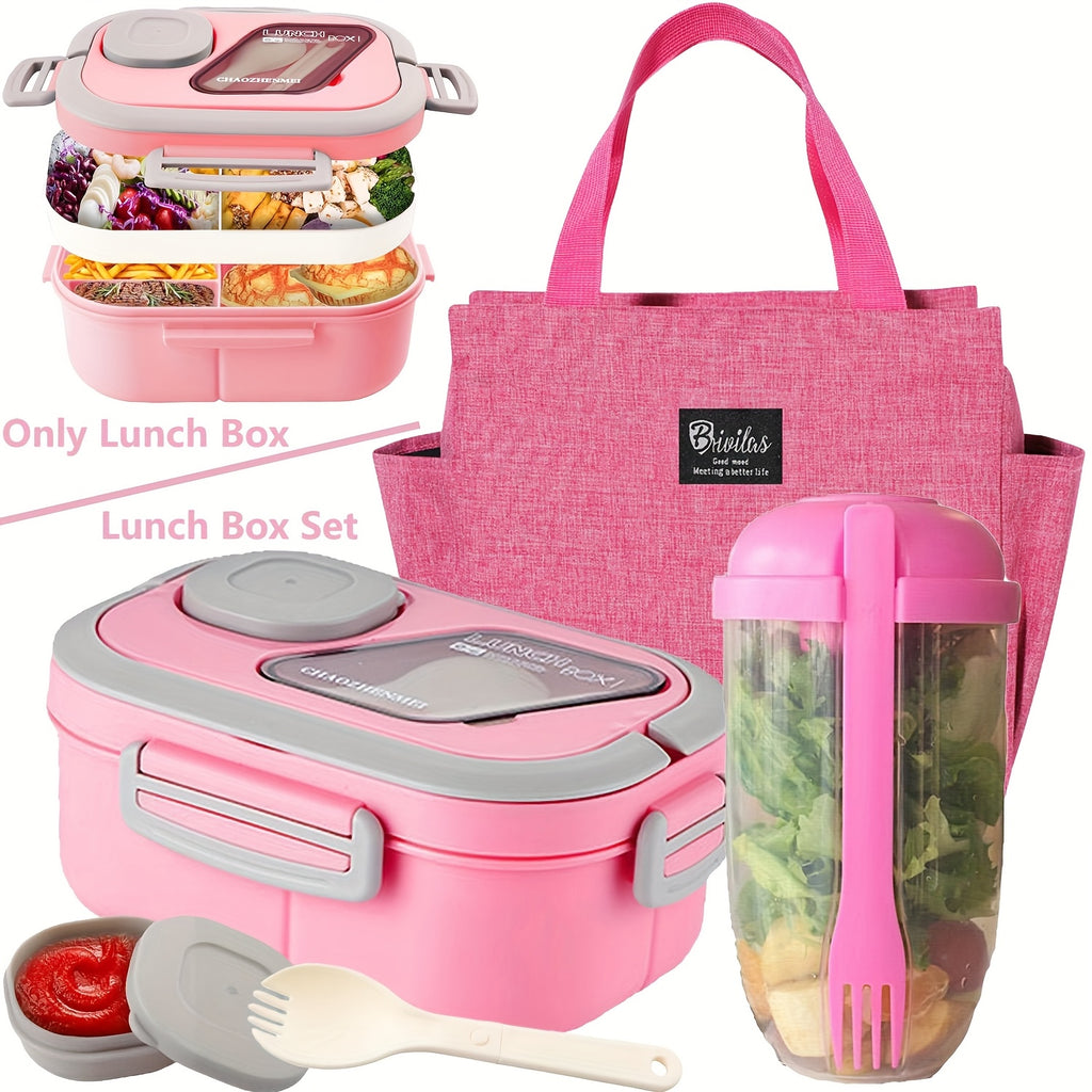 Black Friday Premium Picks- 2 Layered Multi Grid Lunch Box Set. Bento Boxes with Cup And Lunch Bag for School, Office And Outdoor Picnics. |Food Storage Container | Kitchen Accessories | Lunch Box Set/single Lunch Box|