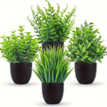 Small Artificial Potted Plants, 4-Pack Faux Greenery in Black Pots with Mixed Leaf Shapes for Bathroom Shelves Home Office Desks and Indoor Decor