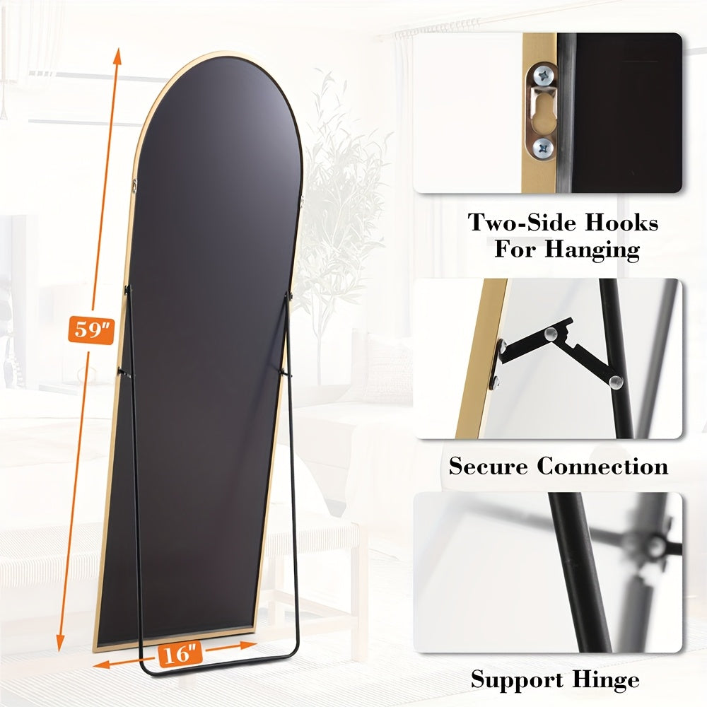 Arched/Rect Full Length Mirror, Full Body Mirror with Stand, Freestanding, Hanging or Leaning for Wall, Steel Alloy Thin Frame Floor Standing for Hotels and Bathrooms