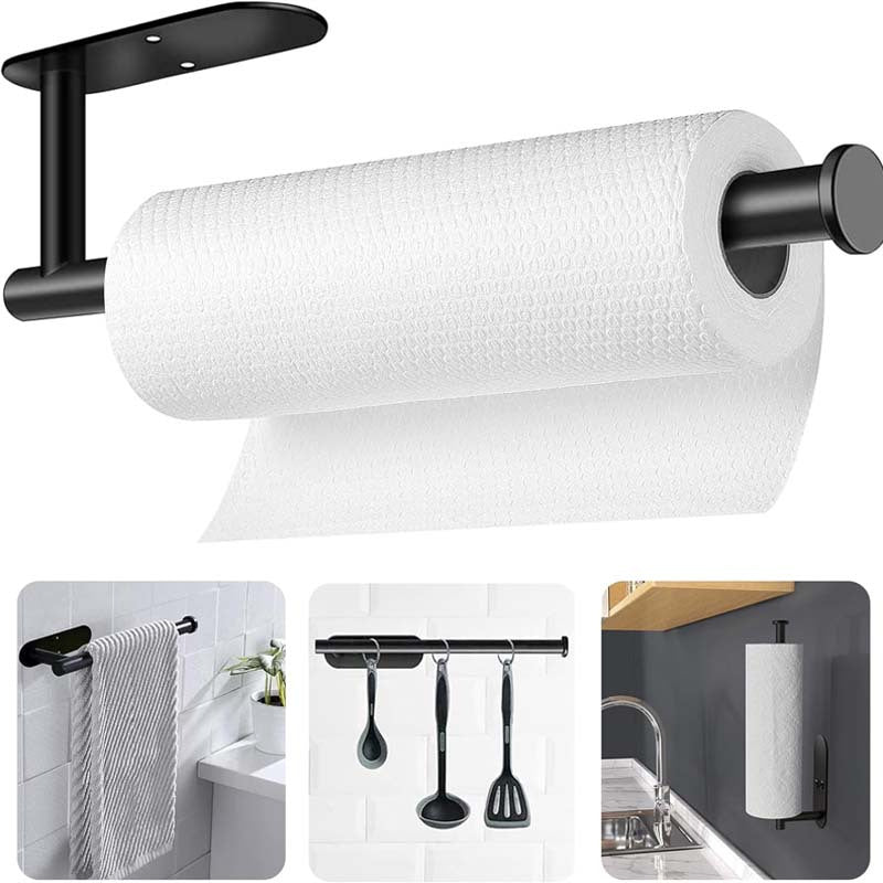 2-Pack Kitchen Paper Towel Holder, Creative Punch-Free Self-Adhesive Paper Towel Holder Under Cabinet, Wall-Mounted Towel Rack/ Towel Rack for Kitchen, Bathroom And RV - Adhesive for Kitchen And Bathroom, Can Hold Paper Rolls