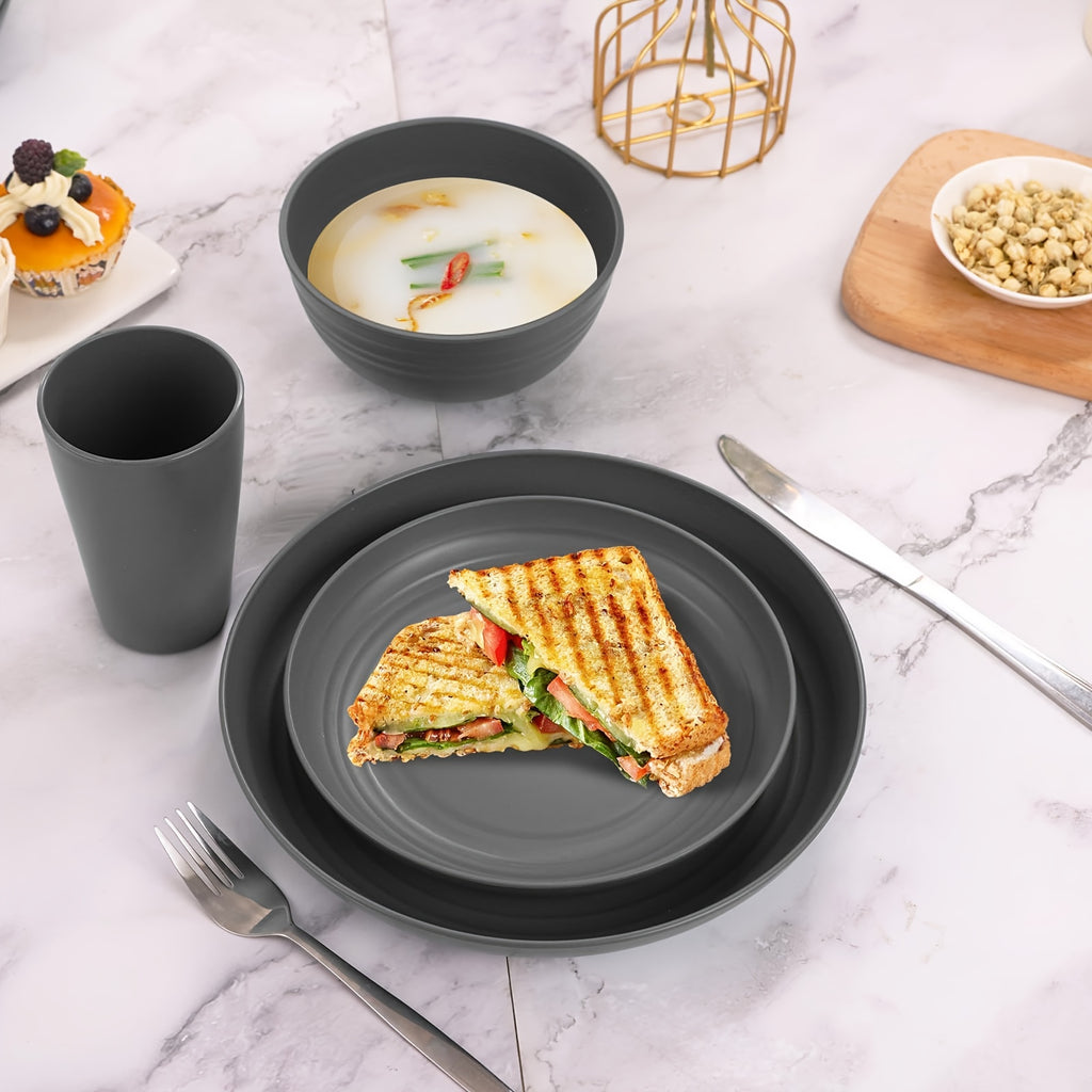[Unbreakable Dinnerware Set] 32/16/4pcs Wheat Straw Dinnerware Set | Service for 8/4, Large Size Modern Dish Set-Plate/Dessert Plate/Bowl/Cup, Lightweight Tableware, Perfect for Camping, Gifts for Christmas/Halloween, Local Warehouse Items