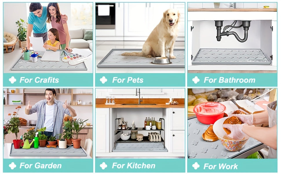 Waterproof Kitchen Undersink Mat, 34" X 22" Silicone Undersink Mat For The Bottom Of The Kitchen Sink, Undersink Drip Tray Liner For Kitchen Bathroom Cabinets, Can Hold Up To 3, 3 Cups Of Liquid.
