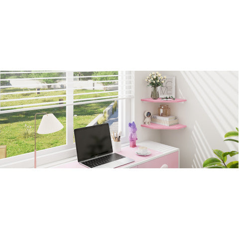 4pcs Solid Wood Corner Shelf Set - Rustic Brown Wall-Mounted Cable Management Shelves with Wire Hole Design & Hidden Wiring for Bathroom, Bedroom, - Space-Saving Corner Shelves Suitable for Cable Boxes & Storage Organization