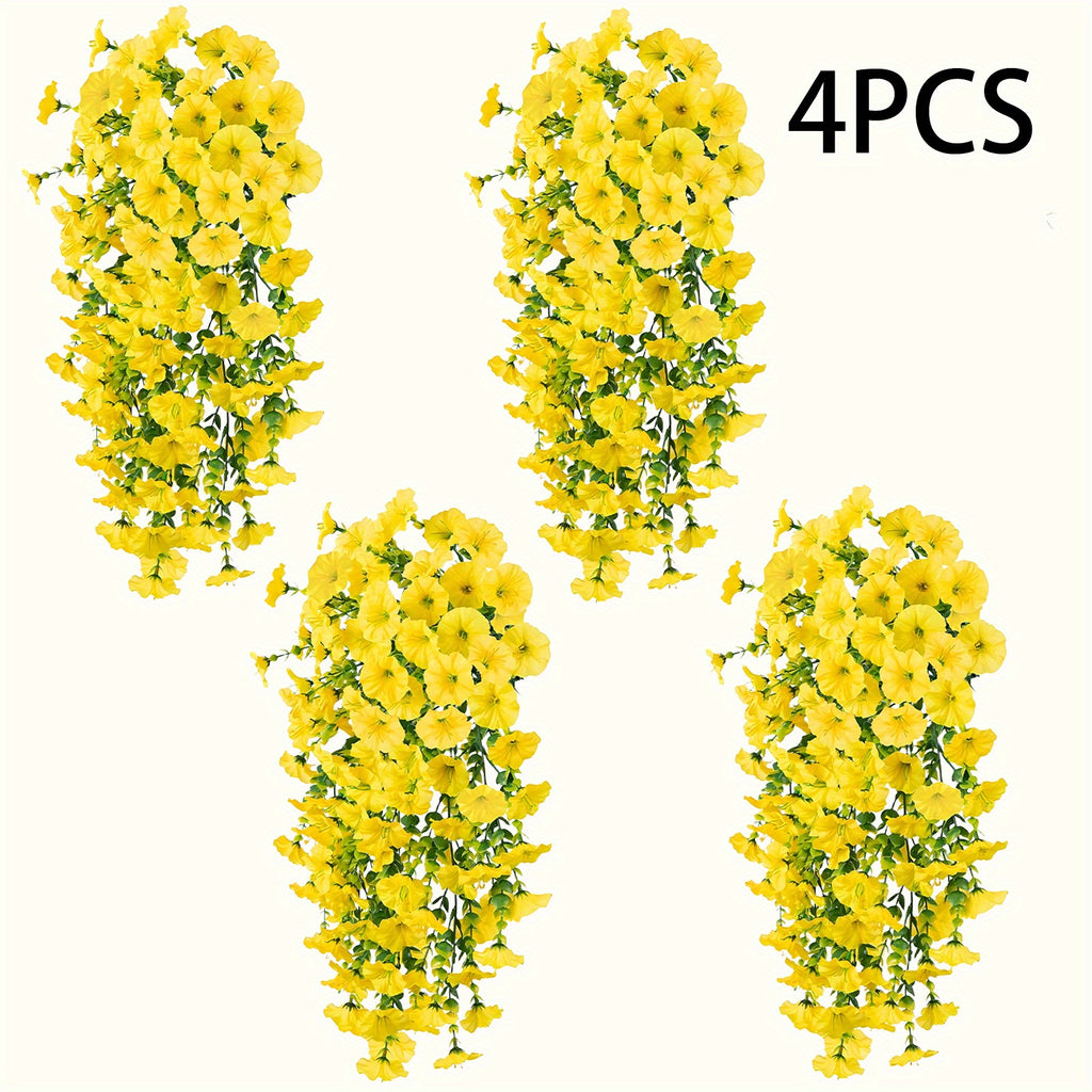 4pcs Artificial cascading Hanging Flowers - Fake Blooms with 45 Flowering Branches, Low-Maintenance Faux Plants for Garden, Porch,, Balcony - Christmas & Year-Round Decor No Watering, Plastic/P Realistic flowers for wedding