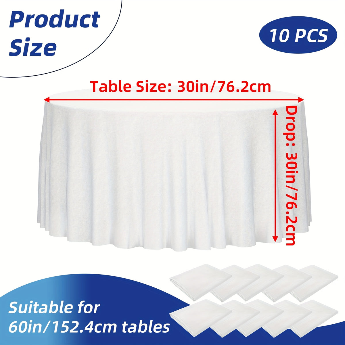 WHONLINE 6/10pcs Round Tablecloth 90/120 Inch, White/Black, Table Cloth, Washable Polyester Table Cover for Dining Tables, Buffet, Parties And Camping, for Weddings, Graduation, Summer Party