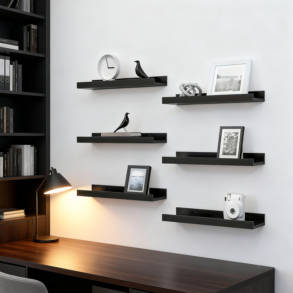 4/6pcs Carbonized Black Floating Shelves, Rustic Wood Shelves, Wall Mounted Shelf for Bathroom Decor, Bedroom, Living Room, Plants, Kitchen, Bathroom, Bathroom, Office, Multi Size The Best Gifts for Father's Day And Independence Day, Floating Shelves