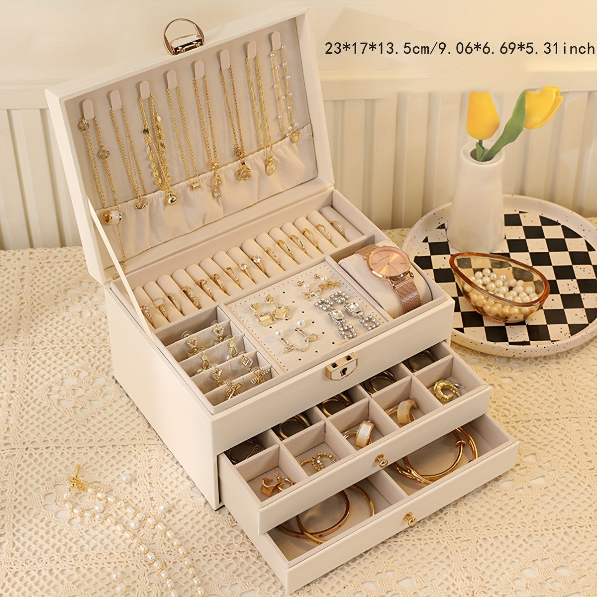 KYPHIREL - Premium Jewelry Storage Box for Necklaces, Earrings, Studs, Bracelets, Rings, and Exquisite Golden Jewelry - Large Capacity - Mother's Day Gift, Father's Day Gift, Teacher's Day Gift, Halloween, Thanksgiving, Christmas, Gift, Jewelry Boxes