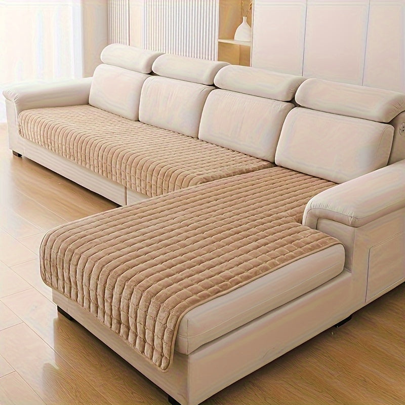 2pcs Quilted Sofa Cover, Flannel Velvet Polyester Jacquard, 450-500 g/㎡, Soft Durable Pet-friendly, Machine Washable, for Living Room Bedroom Office Home Decor