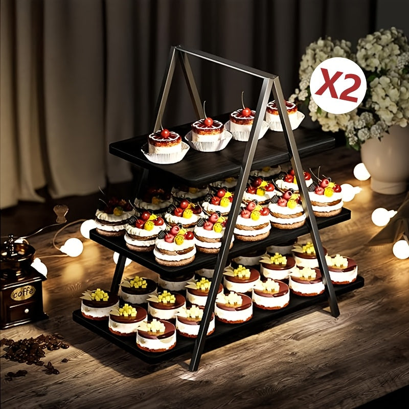 Cupcake Display Stand, Old-Fashioned Wood 3-Layer Dessert Shelf, Dessert Table Display Kit, Paper Cup Cake Shelf 50 Cupcakes, Kitchen Accessories, Suitable for Family Parties, Wedding, Halloween, Local Warehouse