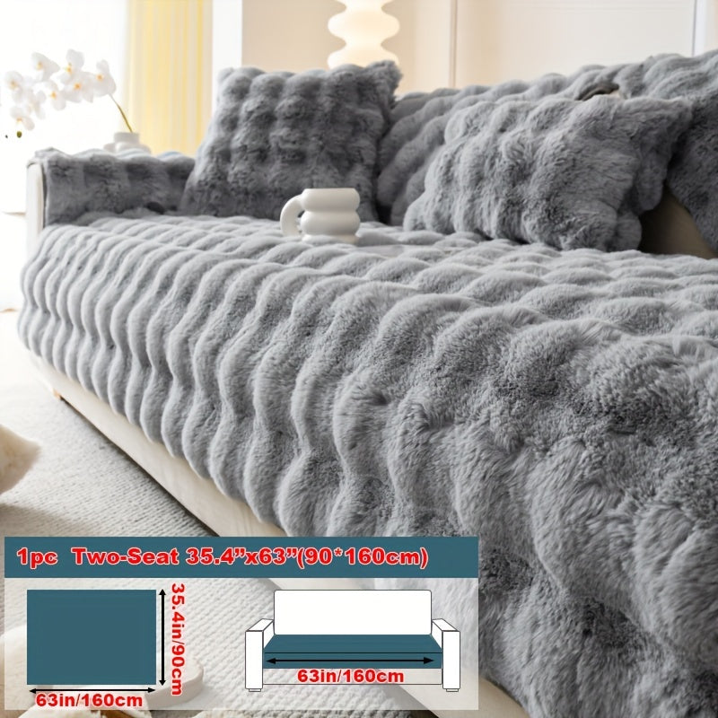 1pc Faux Rabbit Plush Sofa Cover, Winter Warm Thickened Plush Soft Sofa Cover, Pet Favorite, Dog Friendly Sofa Cover, Cushion Protection Cover, Anti Slip Sofa Furniture Protection Cover, Bedroom, Office, And Living Room Decoration Local Warehouse