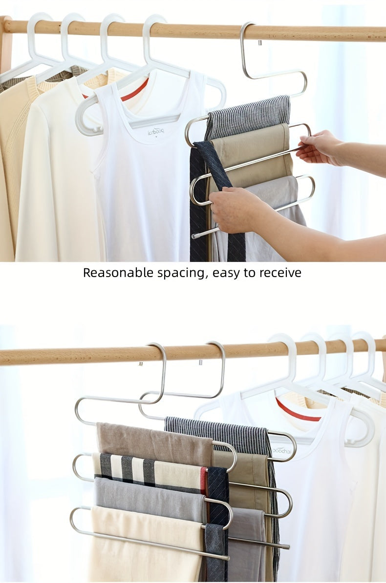 5 Tier Stainless Steel Pants Hanger S Shaped, Non Slip, No Mark Multi Layer Organizer For Closet Storage, Ideal For Jeans & Trousers, Space-Saving Design For Neat Wardrobe Organization, Clothes Organizer Storage