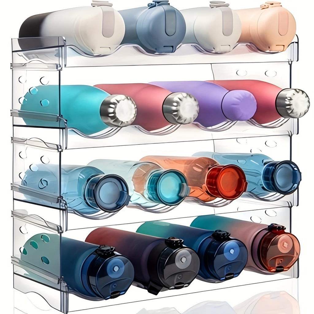 Stackable Water Bottle Organizer, Large Compartment Water Bottle Holder, 4 Tier Clear Water Bottle Organizer for Cabinet, Bottle Rack for Kitchen Organization And Storage - Hold 16 Bottles