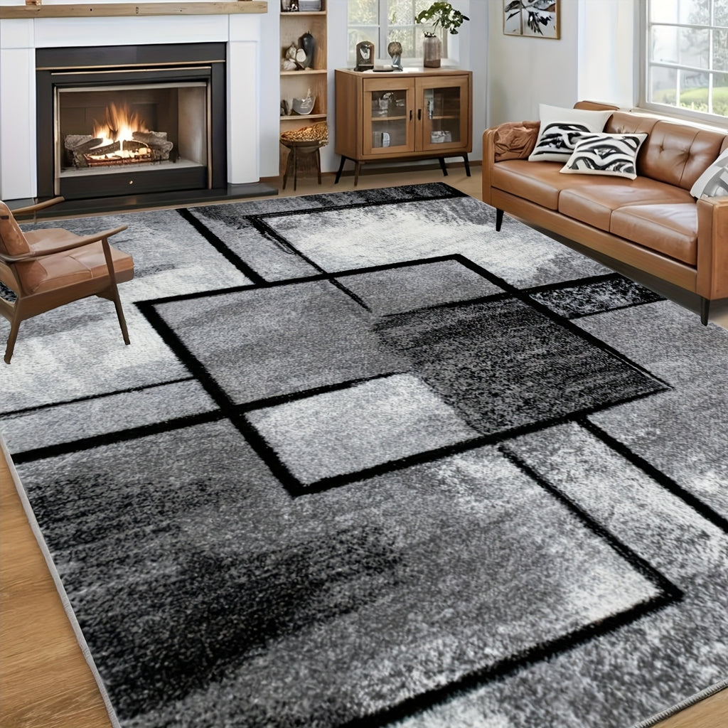 Large Black And White Geometric Rug - Ultra-Soft, Non-Slip, Machine Washable with Rubber Backing. Low Pile, Shed-Resistant. Multi-Color Option. for Living Room, Bedroom, Kitchen, Bathroom