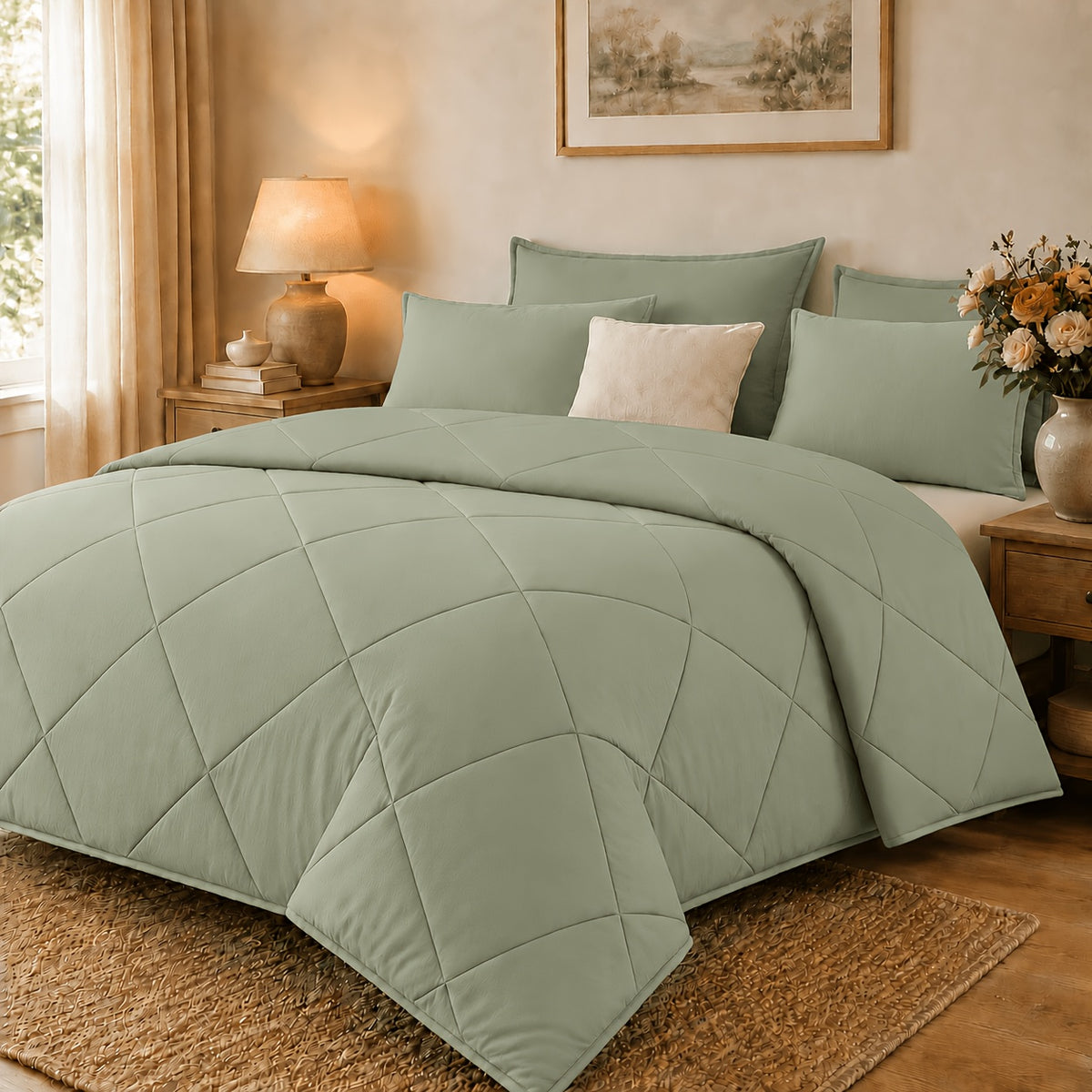 2/3pcs Solid Color Diamond Quilted Large/King Size Bedding, Soft, Comfortable, and Fluffy with Microfiber Filling and Lightweight, Breathable Fabric. Easy to Care for, Warm for All Seasons. Includes Comforter and Pillowcases. Luxurious Quality