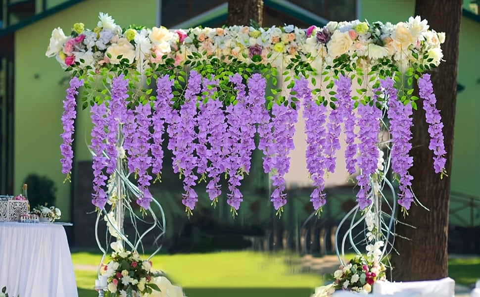 24 Pack (Total 90 Feet) Artificial Fake Wisteria Vine Rattan Hanging Garland Flowers String Home Party Wedding Decor (24, Purple)