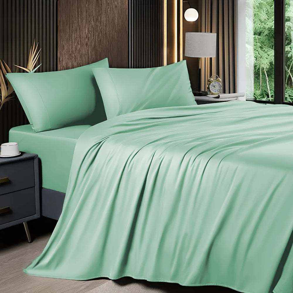 4pcs 2200TC Cooling Bamboo Bed Sheet Set Summer Chill Collection-16" Deep Pocket - Ultra Soft Luxury Bedding W/ Flat Sheet, Fitted Sheet & Pillowcases (Beat The Hea Stay Cool All Night) Queen Size Sheet Set Breathable Sheets Sets Queen Size Gifts