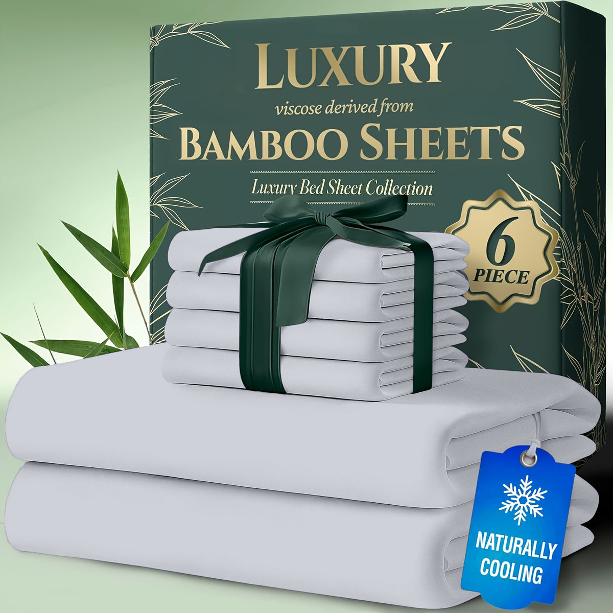Deep Pocket Bamboo Cooling Bed Sheets 6pcs - Bamboo Luxury Cooling Sheets for Hot Sleepers - Cloud Soft, 17" Deep Pocket Fitted Sheet, Ultra Durable Bed Set for Room Decor