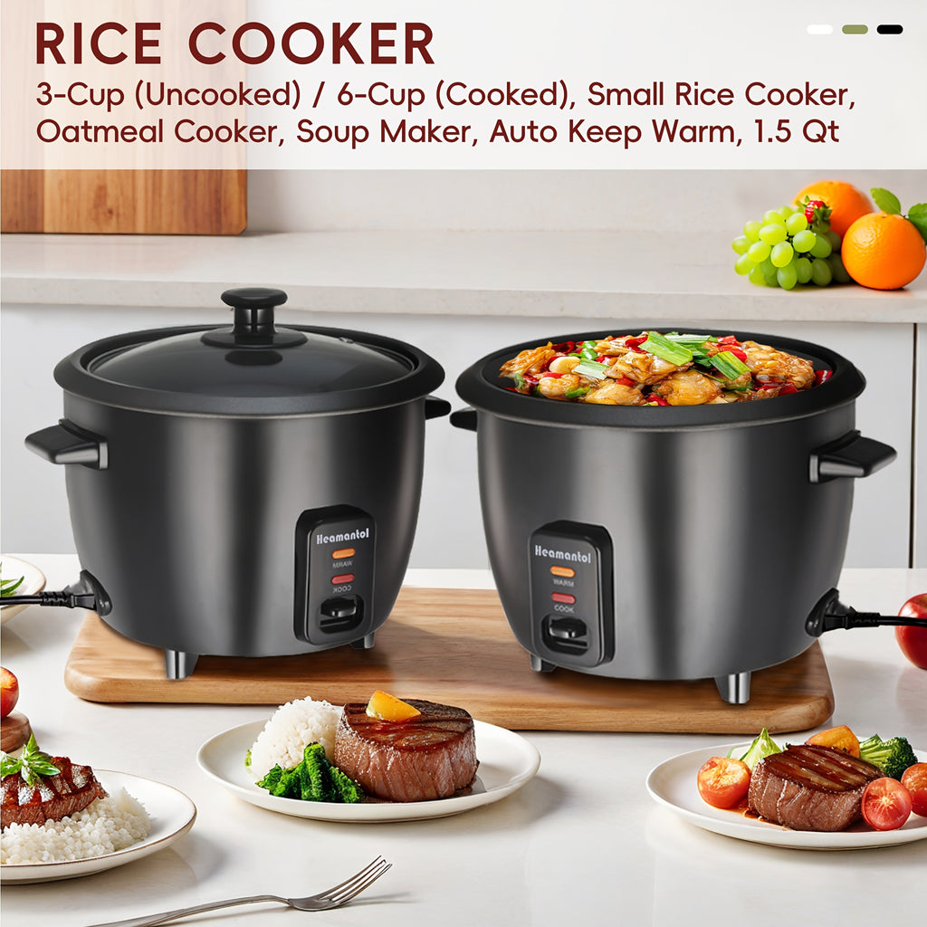 Rice Cooker with Removable Non-Stick Pot, Yogurt Maker with Auto Keep Warm Function, Large Capacity 6-Cup (Cooked) 1.5 Qt, 3-Cup (Uncooked), One-Touch Operation Grain Cooker, Multicooker, Stainless Steel Inner Liner, Steamer, Oatmeal Cooker