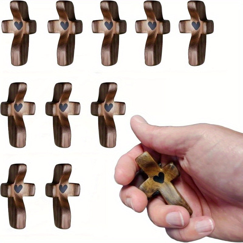 20pcs Black Walnut Thumb Crosses - Handcrafted Natural Wood Religious Hand Ornaments for Christmas, Easter, Thanksgiving, Indoor Home & Office Decor, Religious Christmas Decorations, Simple Elegant Design, Detailed Carving
