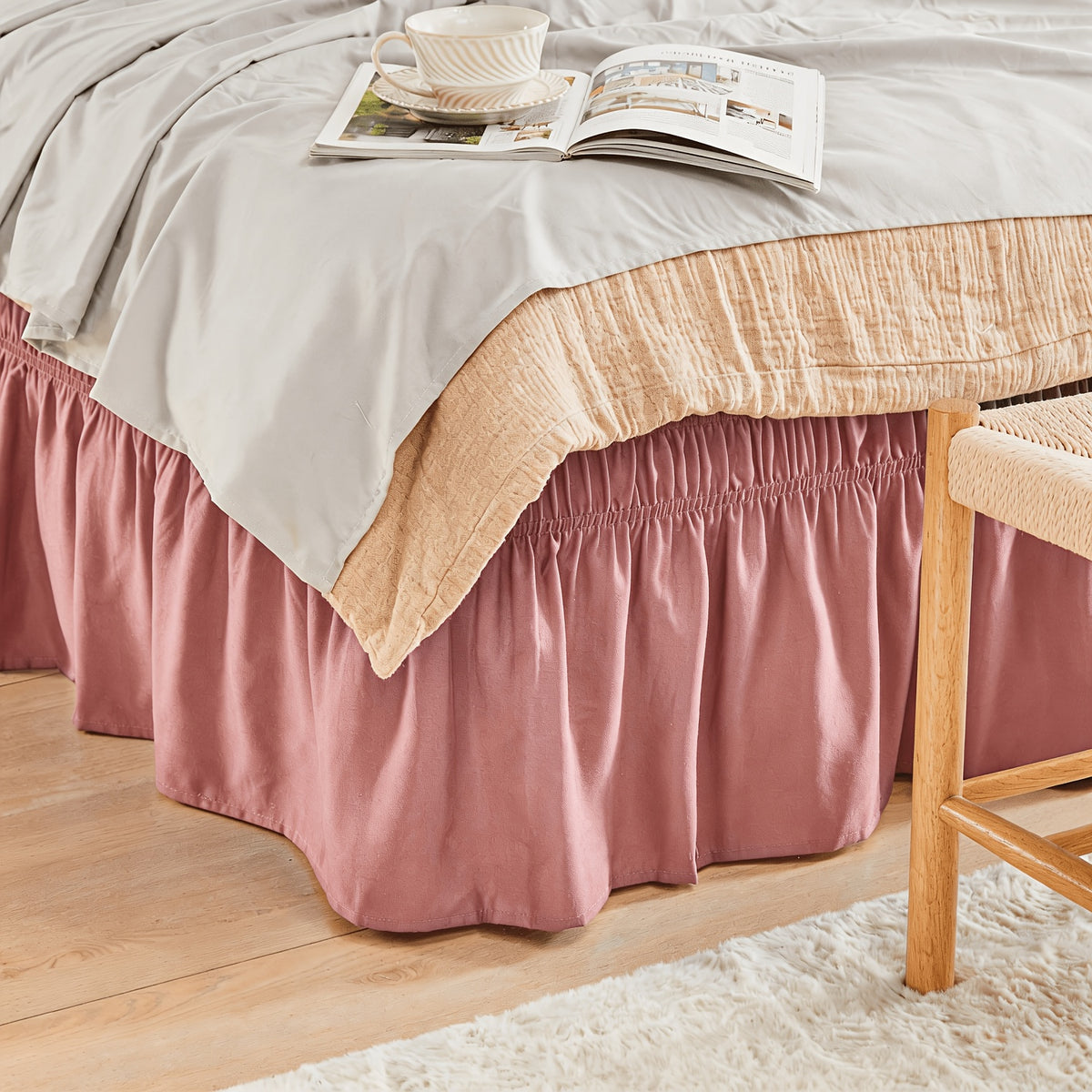 Wrap Around Dust Ruffle Bed Skirt - Fashionable & Long-lasting with Double Elastic Belts - Made for Various Size Beds with 15 Inch Tailored Drop - Easy Fit Adjustable Elastic Strap - Pleated Bedskirt with Brushed Fabric - Wrinkle Free, Machine Wash