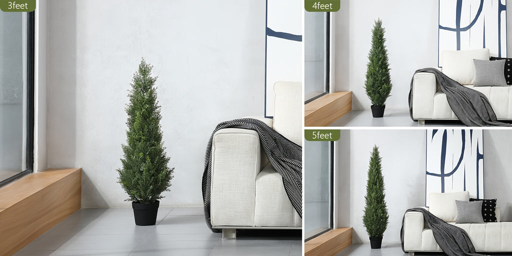 Outdoor Artificial Topiary Cedar Tree - 1pc/2pcs Fake UV Rated Potted Plants - 3/4/5FT Faux Pine Bushes And Shrubs For Front Porch Home Office Decor