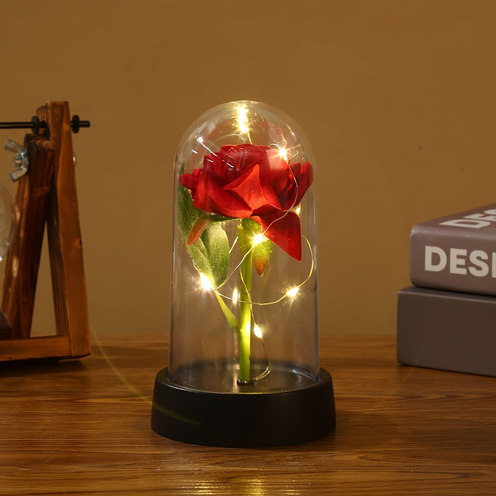 Immortal Flower Artificial Rose Dome Cover Glow Home Ornaments Decorative Valentine'S Day Gift Birthday Gift