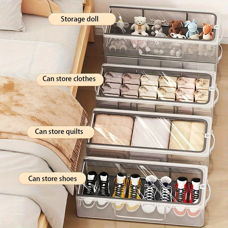 2 Transparent Shoe Storage Boxes, Easy Modern Style PVC Material, Rectangular with Steel Frame Support, with 2 Openable Transparent Windows, Space-Saving Foldable Shoe Rack, Suitable for Home Dormitory Shoe Organization, Under The Bed Storage Box