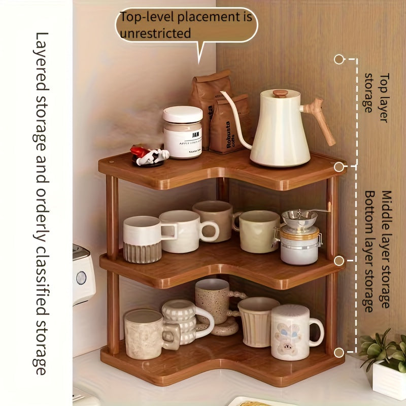 Kitchen Corner Shelf Organizer, Triangular 2 or 3 Tier Countertop Storage Rack for Coffee Accessories, Cups and Everyday Kitchen Essentials
