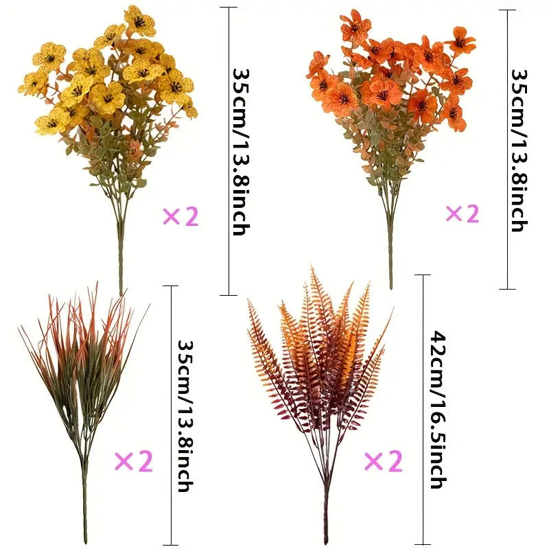 Set of 8 Artificial Autumn Flowers, Designed to Resist UV Rays And Fading, Perfect for Decorating Your Home Indoors, As Well As Enhancing Your Garden, Courtyard, Fireplace, And Porch Window Sill