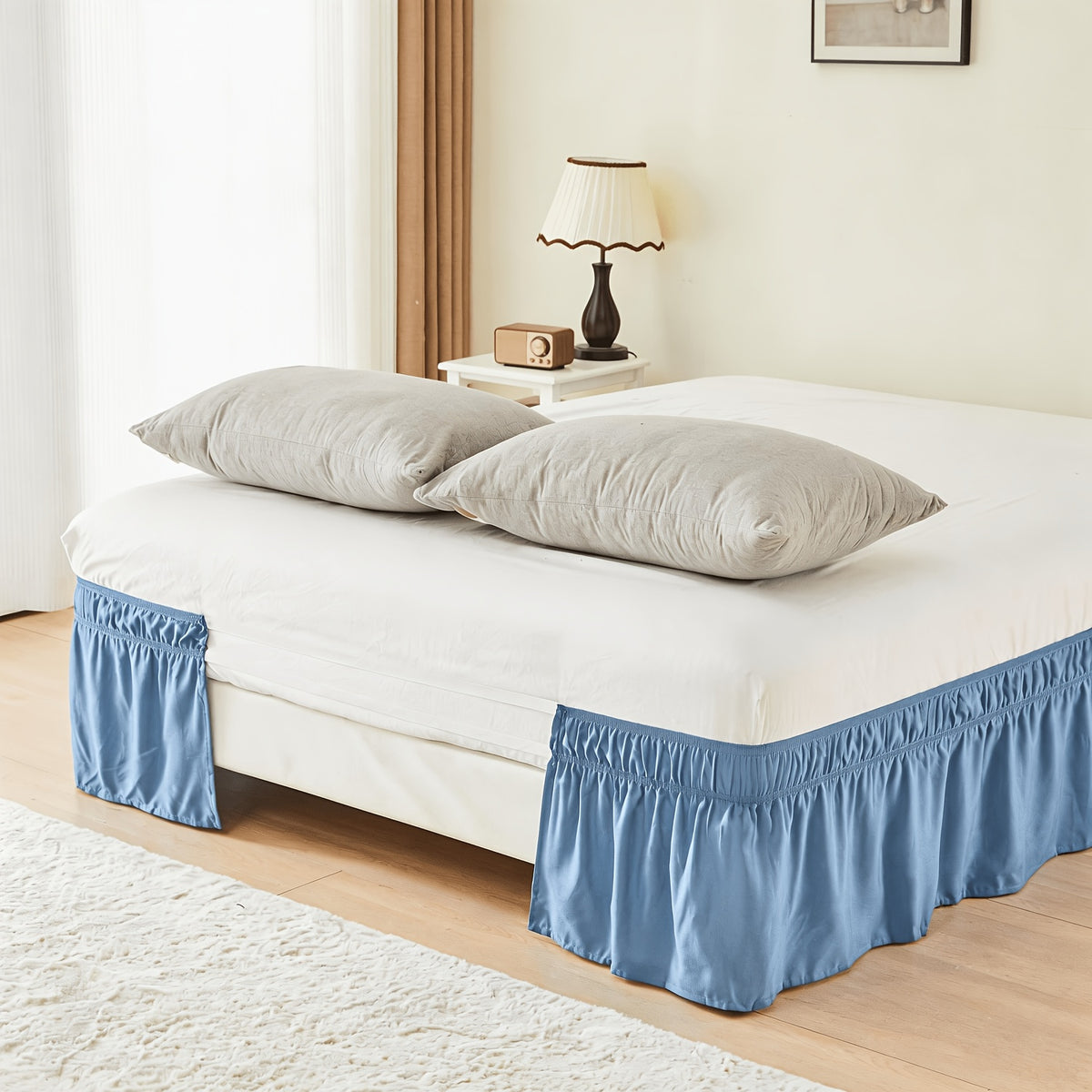 Leafy Sleep Elastic Bed Ruffle, Easy Wrap Around Ruffle, Microfiber Bed Skirt with Adjustable Elastic Belt 15 Inch Tailored Drop, Hotel Quality Bed Skirt, Fade Resistant, Easy Fit, Machine Washable
