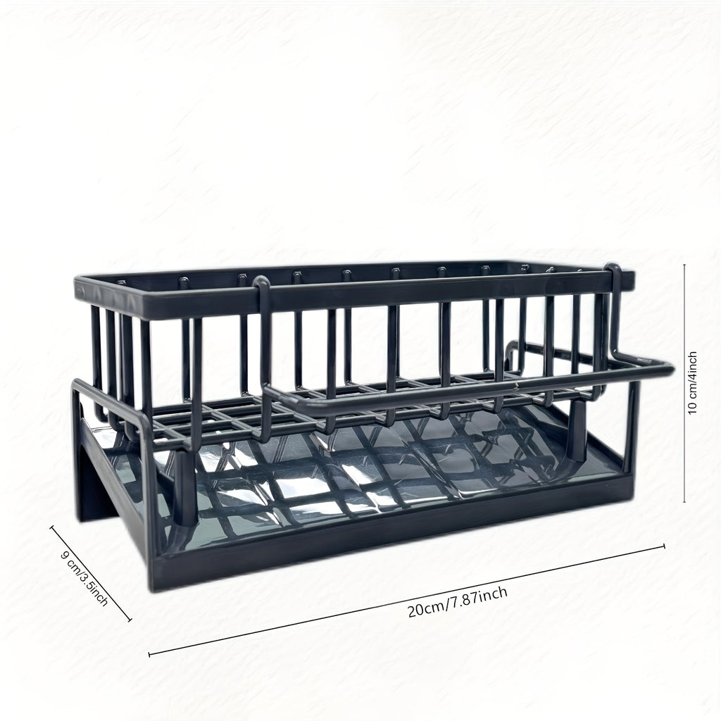Kitchen Sink Caddy with Drainage, Kitchen Sink Organizer with Removable Brush Holder, Sink Caddy with Drainage for Dishwashing Brush, Sponge, Soap And Scrubbing Additions, Basket, Trash Can And Container